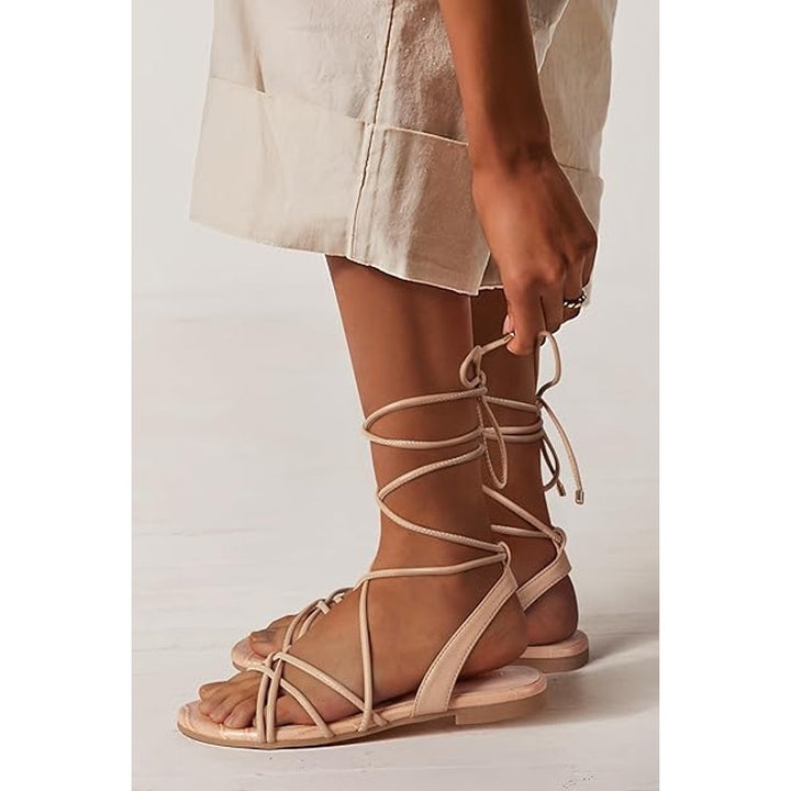 Party Womens Size 8 Pink Gladiator Lace Up Open Toe Strappy Flat Sandals Shoes