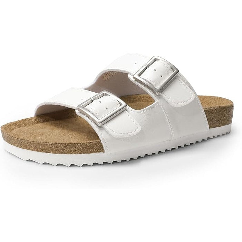 Dream Pairs Womens Size 7.5 White Double Buckle Slide On Open Toe Cork Sandals