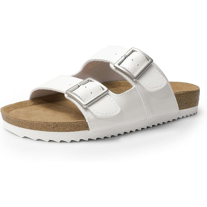 Dream Pairs Womens Size 7.5 White Double Buckle Slide On Open Toe Cork Sandals