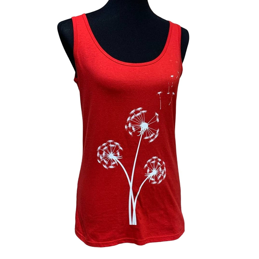 Hand Printed Upcycled Womens Medium Dandelion Sleeveless Tank Top W Necklace