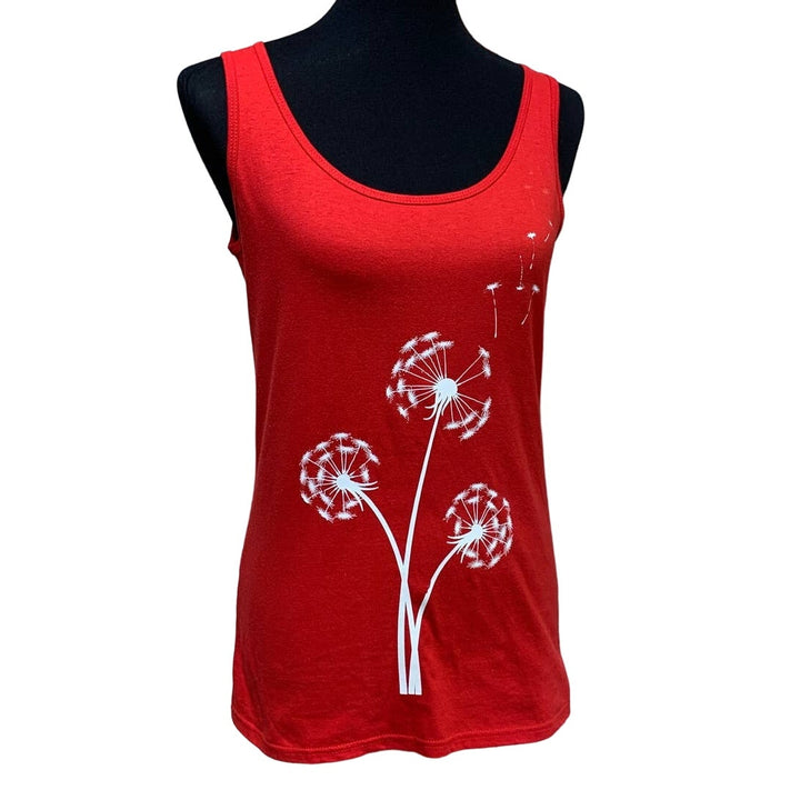 Hand Printed Upcycled Womens Medium Dandelion Sleeveless Tank Top W Necklace