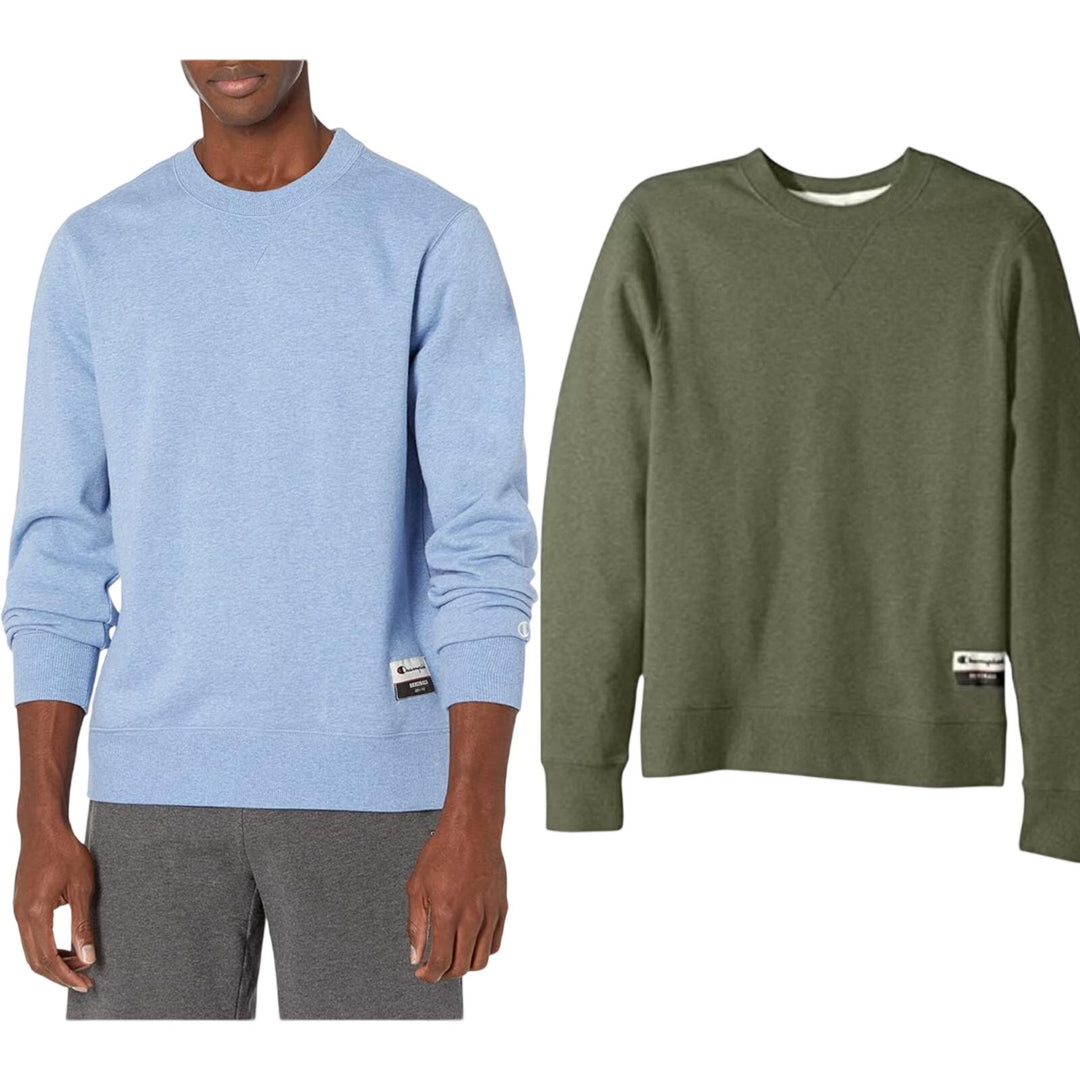 2 New Champion Mens Medium Light Blue &amp; Army Green Sueded Fleece Sweatshirts