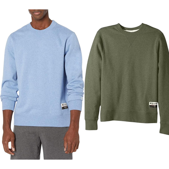 2 New Champion Mens Medium Light Blue &amp; Army Green Sueded Fleece Sweatshirts