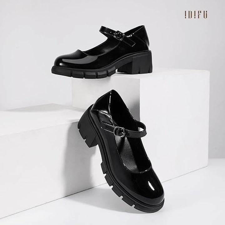 New IDIFU Womens Size 9 Black Patent Leather Platform Mary Janes Dress Shoes