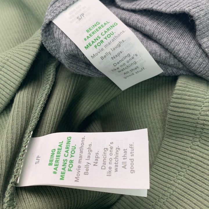 2 New American Eagle Womens Small Olive Green Gray Sleeveless Ribbed Tank Tops