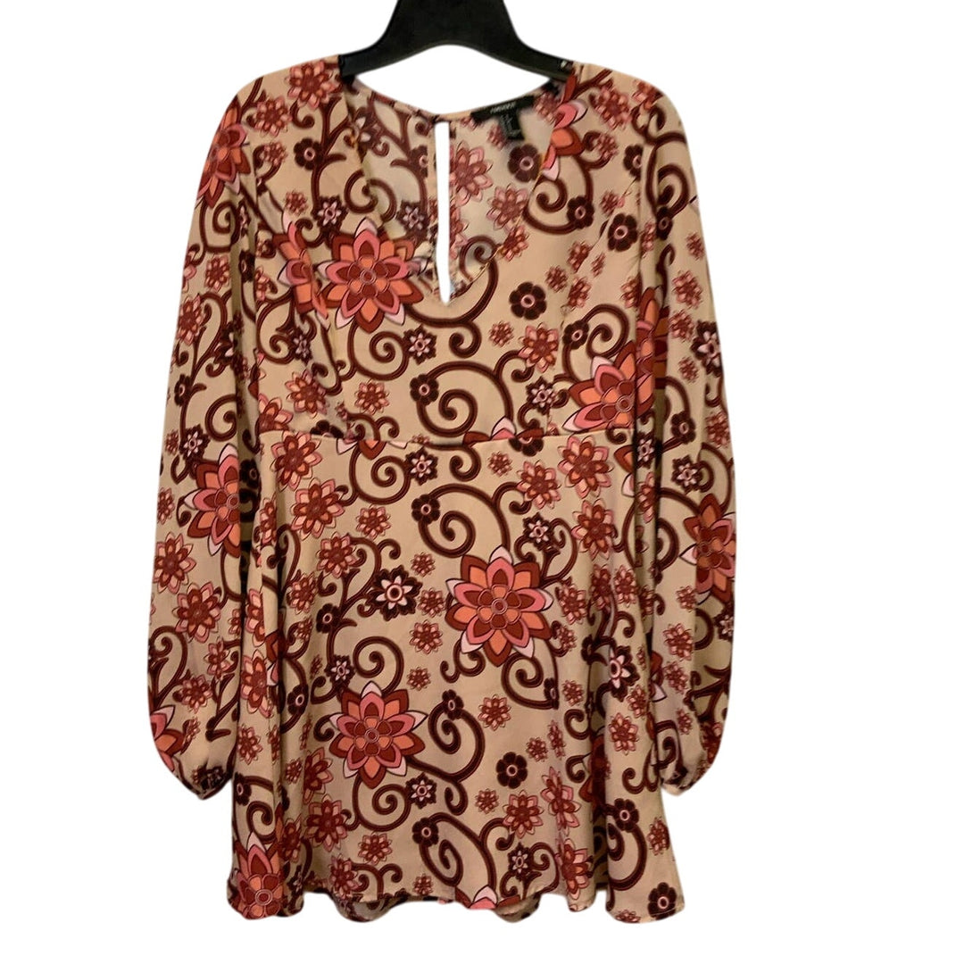 Forever 21 Womens Small V-Neck Long Sleeve Polyester Boho Floral Fit Flare Dress