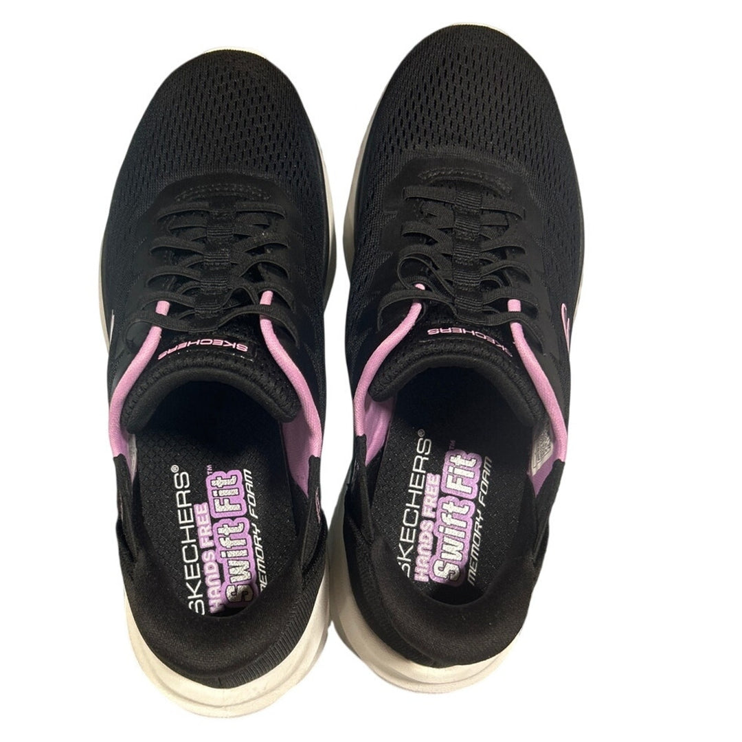 Skechers Womens Size 8.5 Black Pink Mesh Hands Free Slide On Swift Fit Shoes