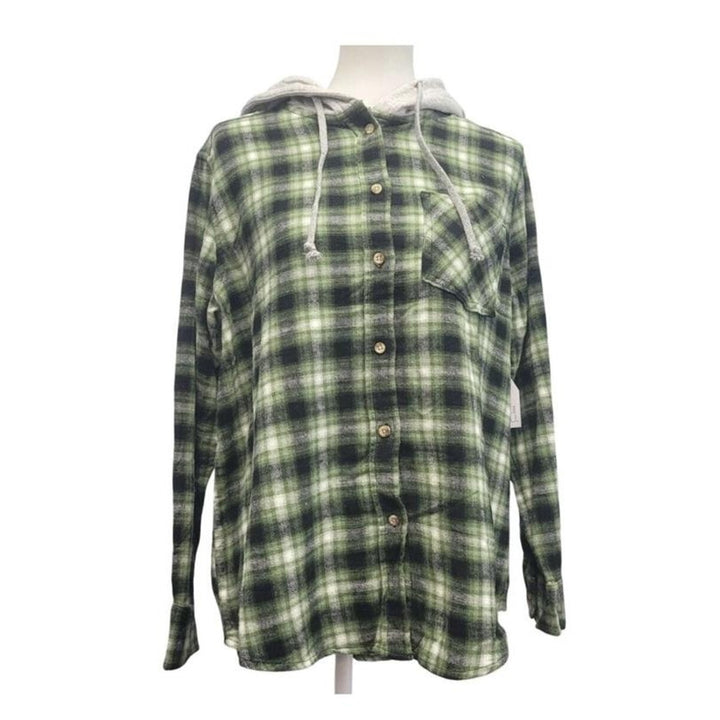 New Champion Unisex Large Green Pullover Sweatshirt w Bonus Plaid Flannel Hoodie