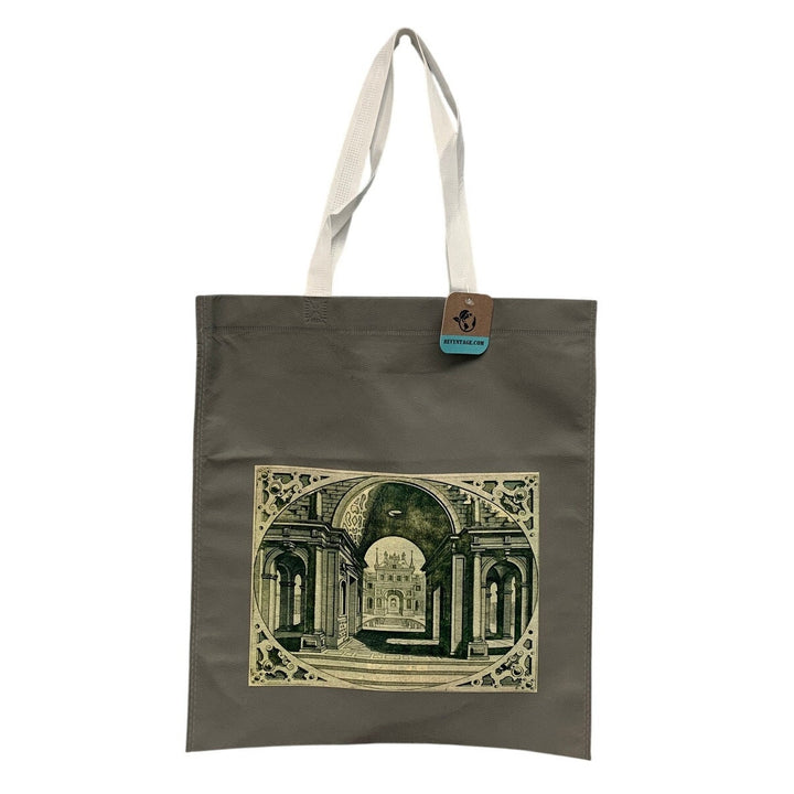Upcycled Architecture Castle Tote Bag, Hand-Printed Hello Beautiful Shopper
