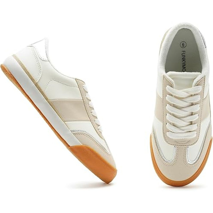 Funky Monkey Womens Size 9 Tan White Anti Slip Lace Up Classic Sneaker Shoes