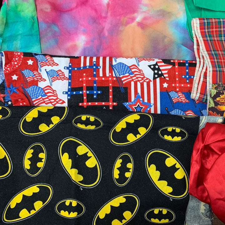 Lot of 12 Batman Plaid Striped Polka Dot Easter Fall Solid Fabric Sewing Scraps