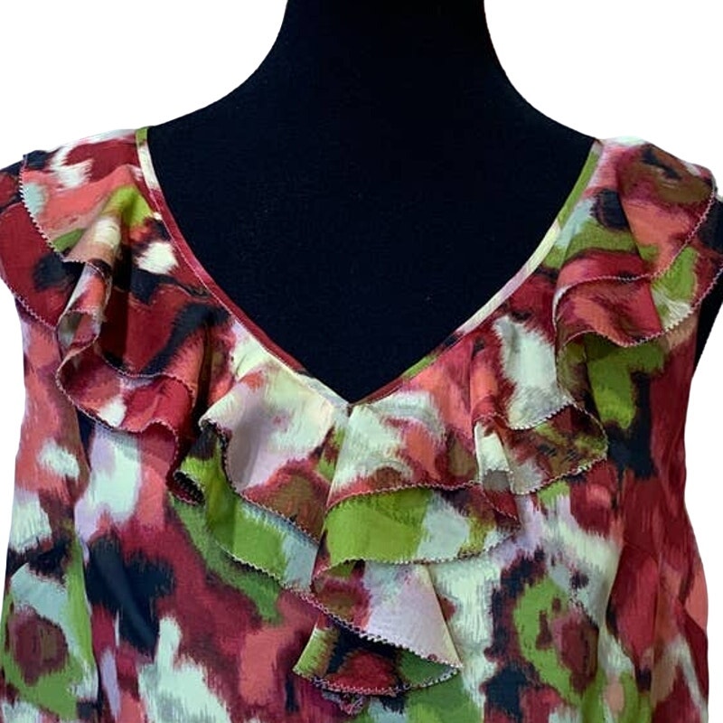 Ann Taylor LOFT Medium Sleeveless Floral V-Neck Ruffled Shell Career Blouse Top