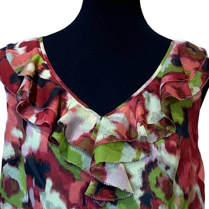 Ann Taylor LOFT Medium Sleeveless Floral V-Neck Ruffled Shell Career Blouse Top