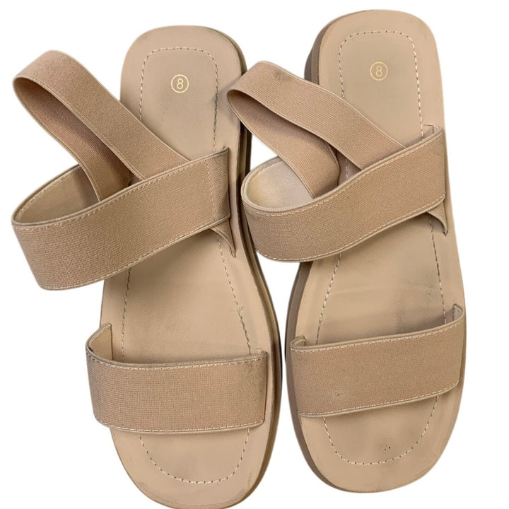 Womens Size 8 Beige 1.25" Platform Sandal Open Round Toe Slip On Summer Shoes