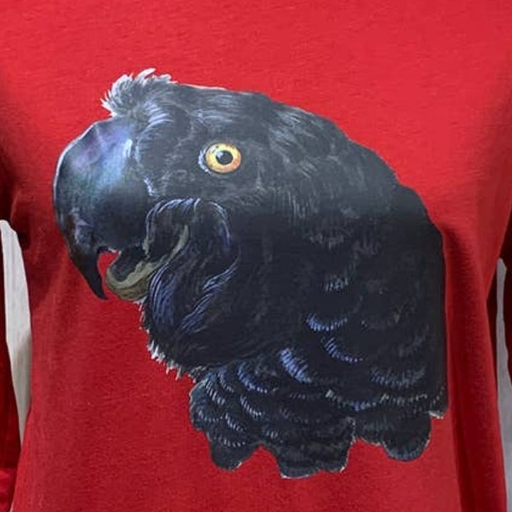 Upcycled Hand Printed Small Black Parrot Ukraine Artist Peace Fundraiser Tee