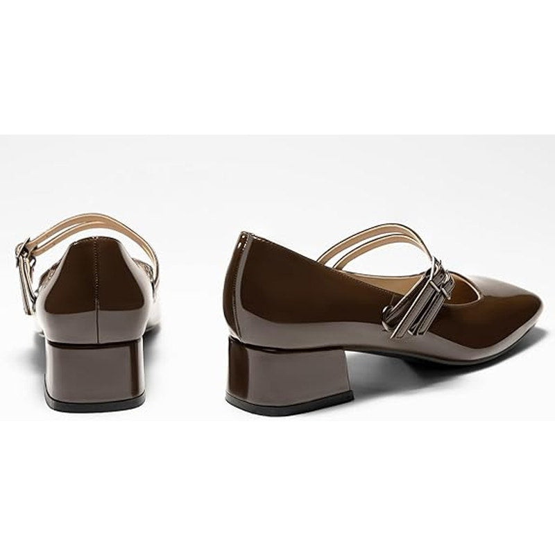 New GotSoft Womens Size 9 Brown Faux Leather Mary Jane Low Heel Closed Toe Shoes