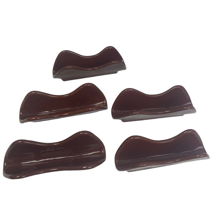 5 Vintage Ceramic Painted Brown Free Standing Hot Taco Holders Made In Taiwan