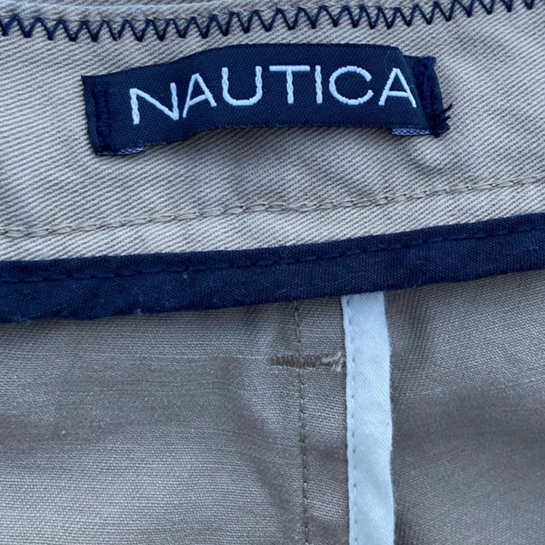NWT New Nautica Mens Size 36X34 Khaki 100% Cotton Pleated Front Cuffed Pants