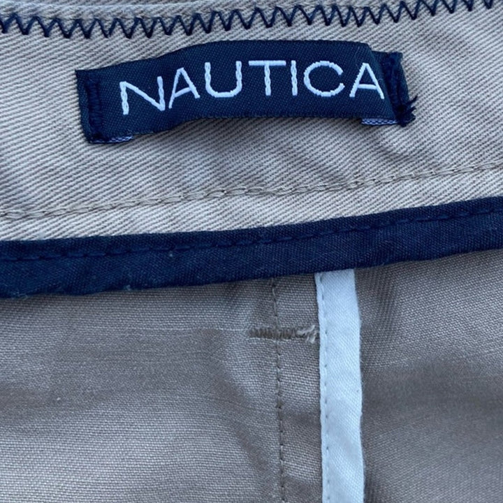 NWT New Nautica Mens Size 36X34 Khaki 100% Cotton Pleated Front Cuffed Pants