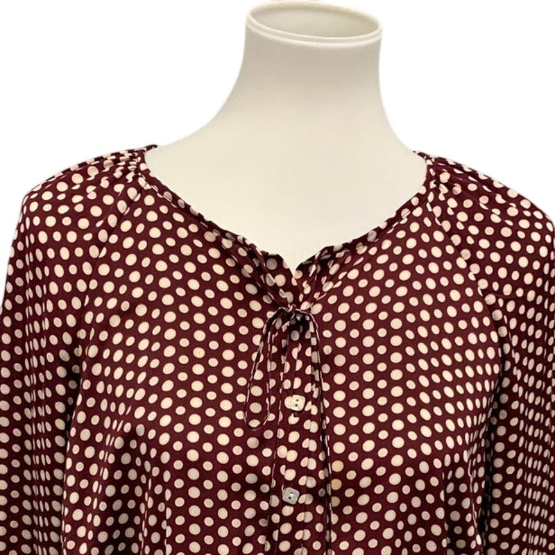 Misoka Womens Maternity Medium PolkaDot Lightweight Long Sleeve Front Tie Blouse