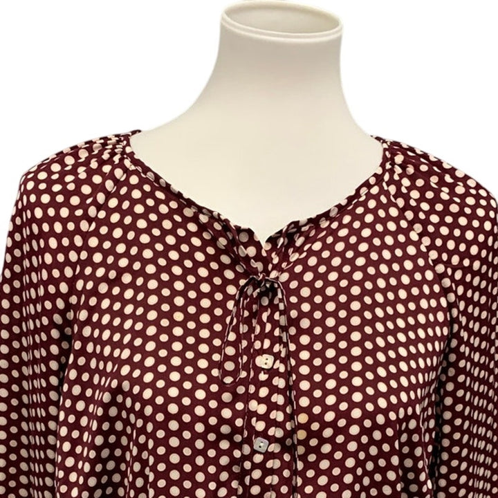 Misoka Womens Maternity Medium PolkaDot Lightweight Long Sleeve Front Tie Blouse