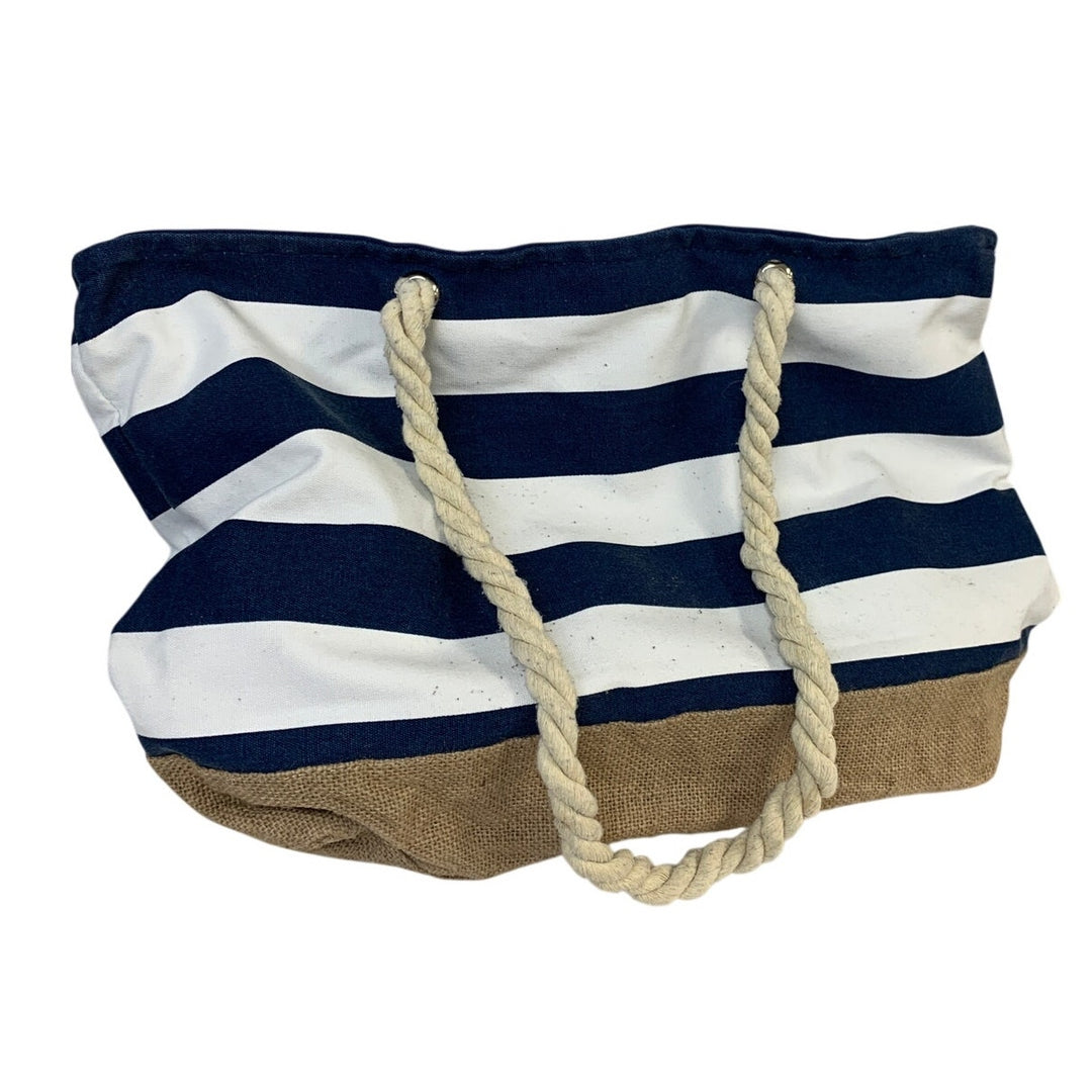 Becokan Womens Large Striped Canvas Waterproof Sandproof Beach Tote Bag euc