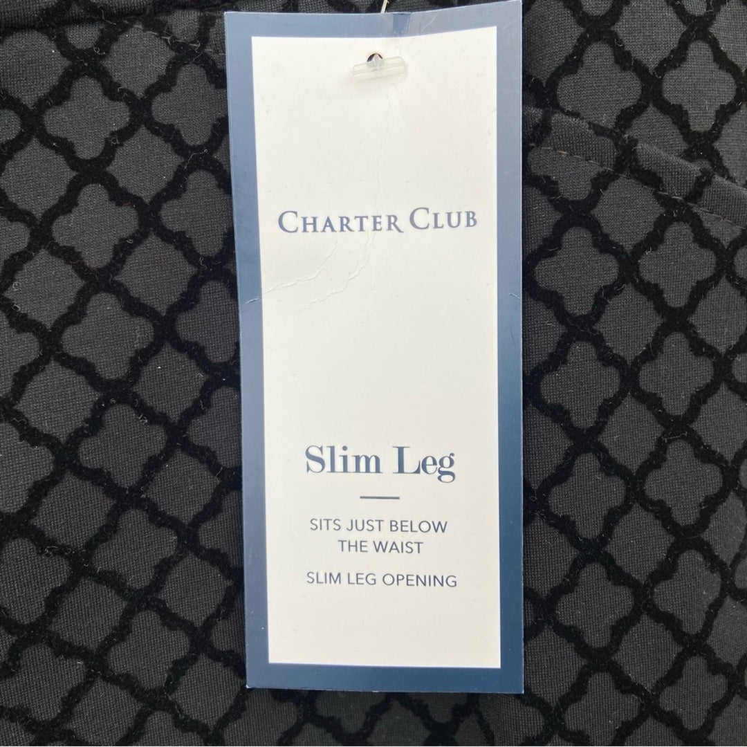 NWT New Charter Club Womens Size 18 Black Velour Patterned Slim Leg Pants