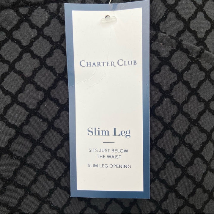 NWT New Charter Club Womens Size 18 Black Velour Patterned Slim Leg Pants