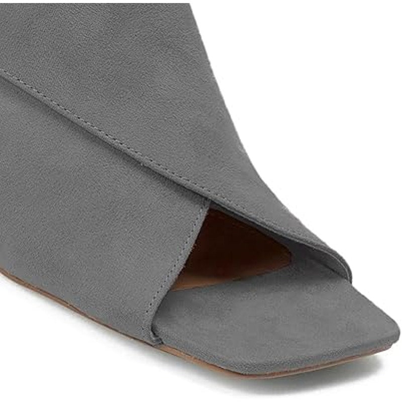 Lehoor Womens Size 10 Gray Faux Suede Open Toe 2.5" Block Heel Back Zip Shoes