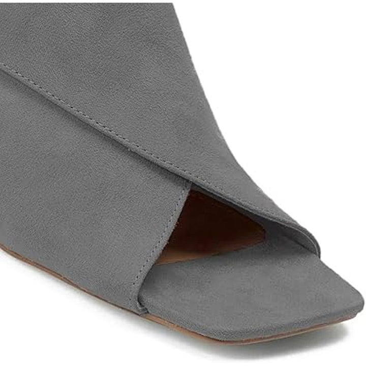 Lehoor Womens Size 10 Gray Faux Suede Open Toe 2.5" Block Heel Back Zip Shoes