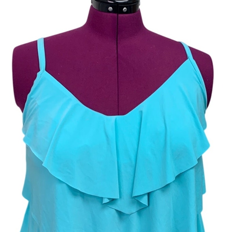 New Aqua Green Womens Plus Size 18W Solid Blue Ruffled Seperate Swim Top ONLY