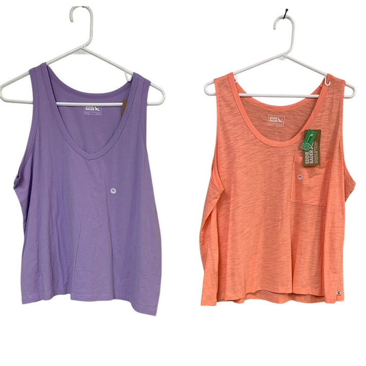 Lot of 2 New Eddie Bauer Womens XL Gatecheck Pocket Sleeveless Tempo Tank Tops