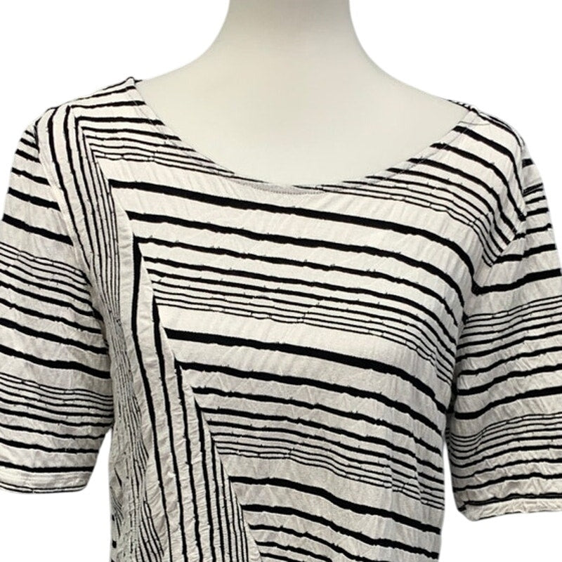 Ali Miles Womens Large Diagonal Stripe Black White Short Sleeve Flowy Top Blouse