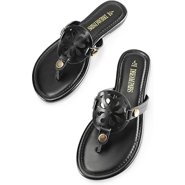 New Dream Pairs Womens Size 10 Black Slide On Faux Leather Flip Flop Sandals