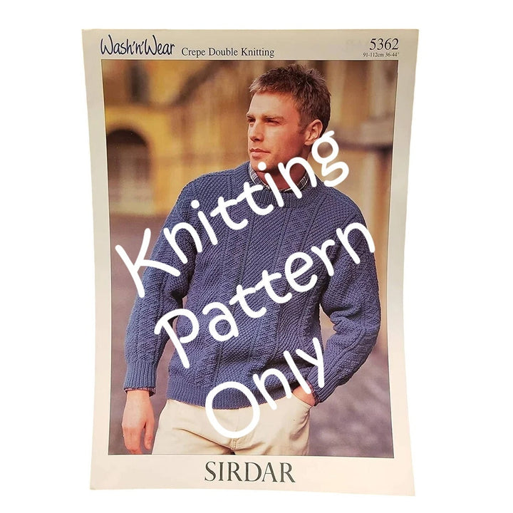 New Sirdar 5362 Wash N Wear Crepe Double Knitting Mens Pullover Sweater Pattern