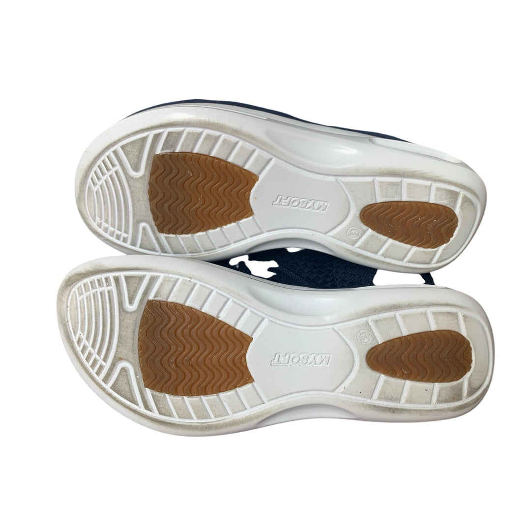 Mysoft Womens Size 6.5 Navy Blue Woven Fabric Air Cushion Walking Sandals Shoes