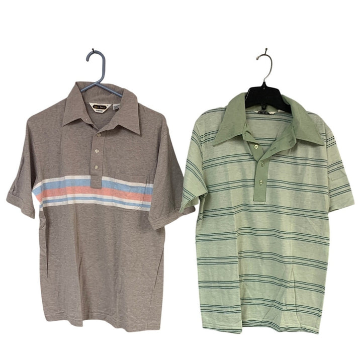 Lot of 2 Vintage Mister Man Sea Isle Mens Large Striped Short Sleeve Polo Shirts