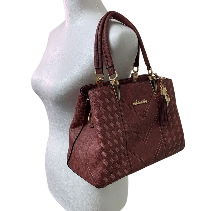 Alarion Aimily Mauve Rose Womens Zipper Close Cat Charm Purse Handbag Bag