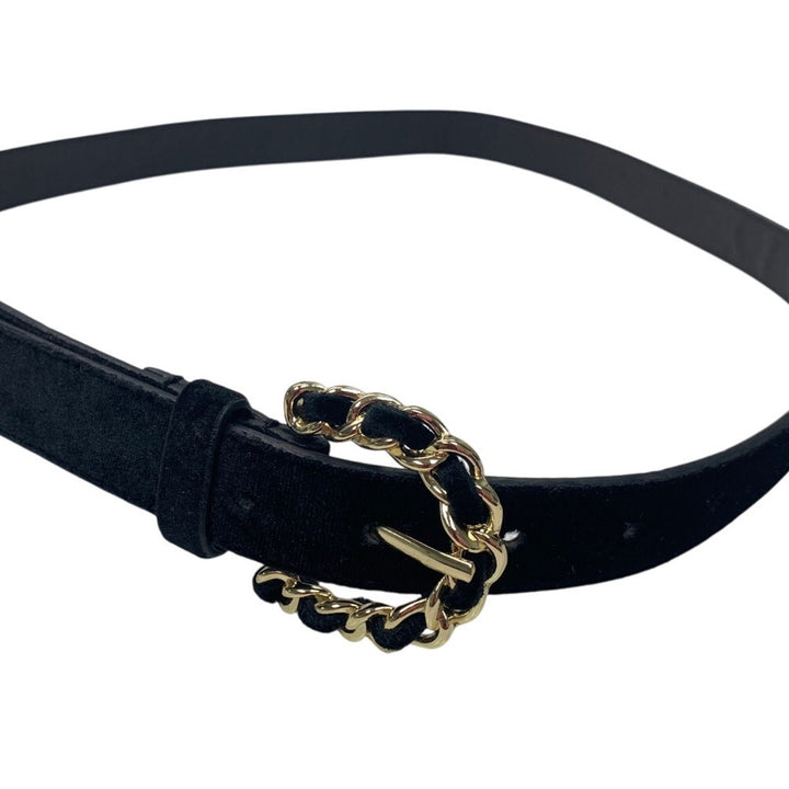 New A New Day Womens Large Black Velvet Bonded Leather Fancy Fashion Belt