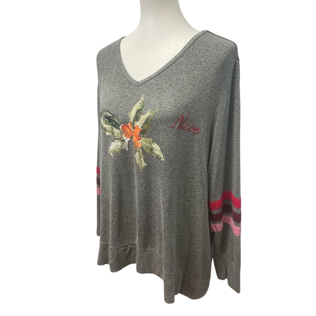 Sleep by Cacique Womens 18/20 Long Sleeve Nice Naughty Christmas VNeck Shirt