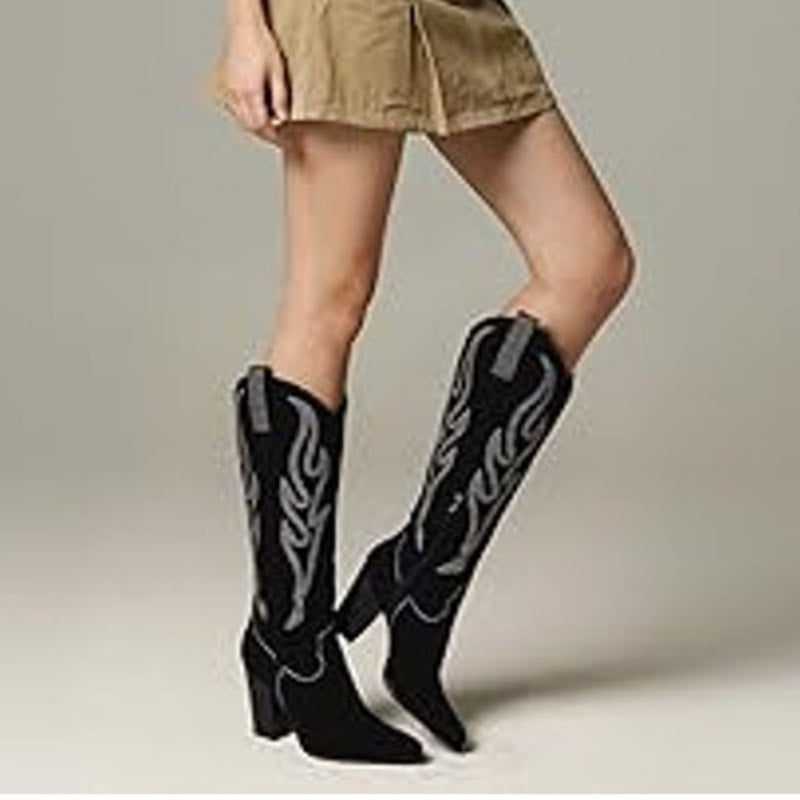 Celbreez Womens Size 7 Black Faux Suede Knee High 4" Heel Western Boots Shoes