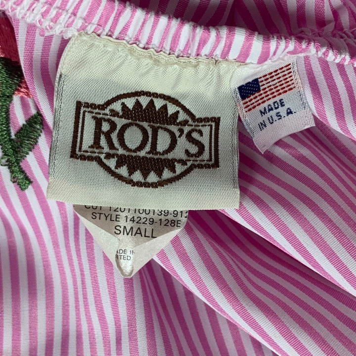 Rods Womens Small 100% Polyester Made In USA Floral Striped Short Tie Sleeve Top