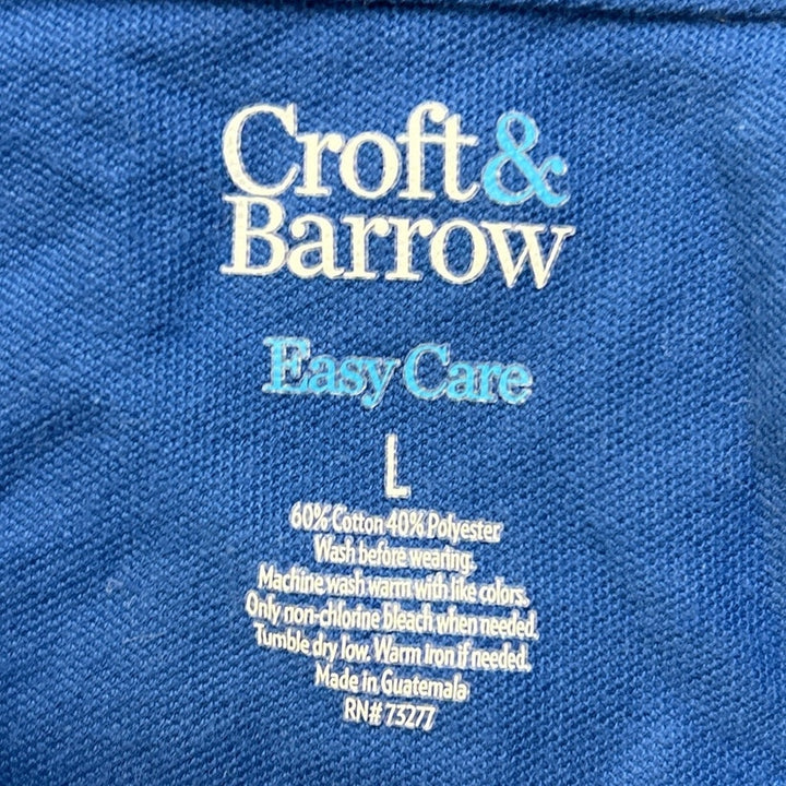 Craft &amp; Barrow Mens Large Blue PolyCotton Short Sleeve Collared Polo Shirt