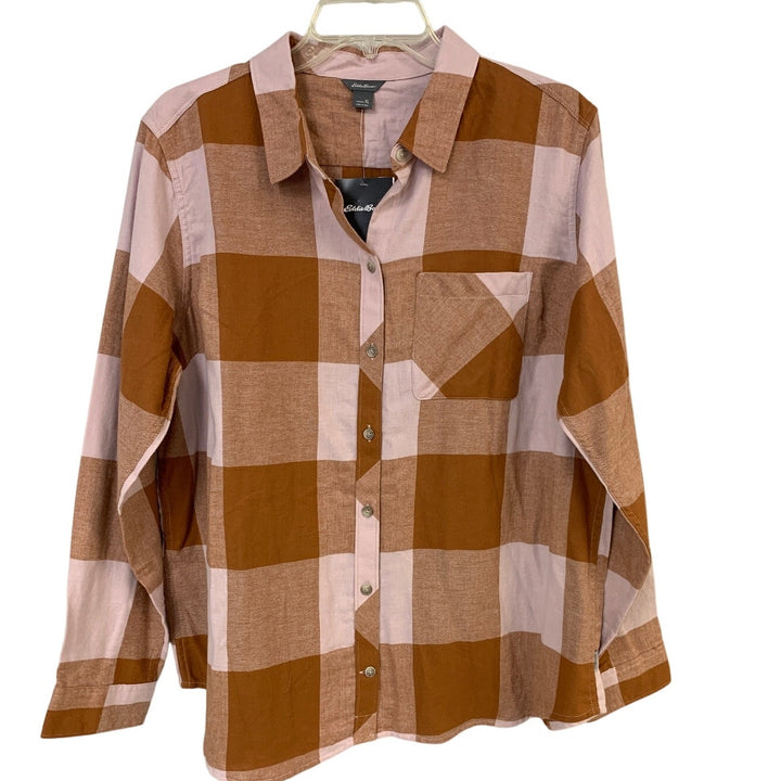 New Eddie Bauer Womens Pink Rust Lightweight Forest Flannel Button Up Shirt