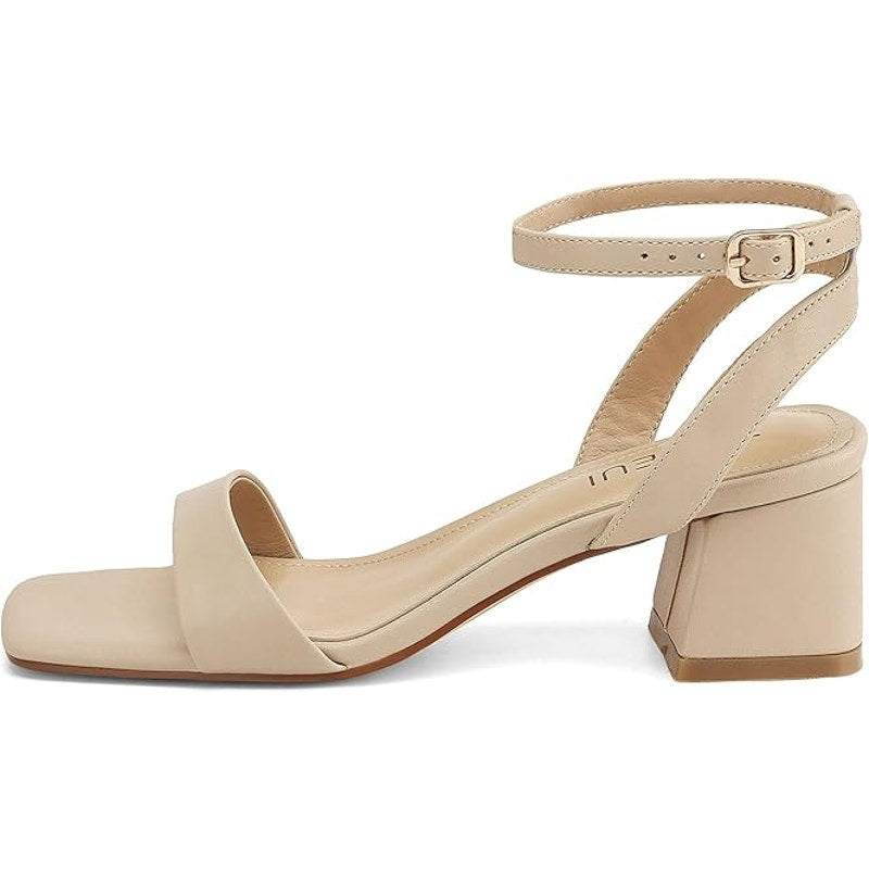 Teaieui Womens Size 7 Tan 2.5" Block Heel Open Toe Ankle Strap Sandal Shoes