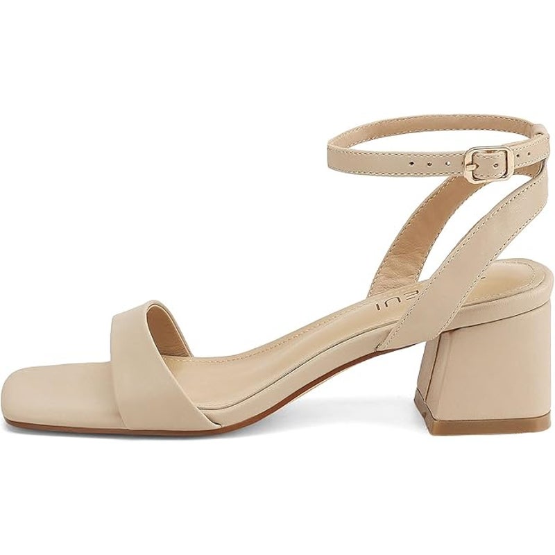 Teaieui Womens Size 7 Tan 2.5" Block Heel Open Toe Ankle Strap Sandal Shoes