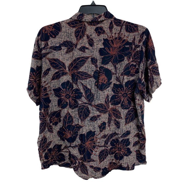 Jotook Mens Large 100% Rayong Floral Short Sleeve Button Up Collared Shirt