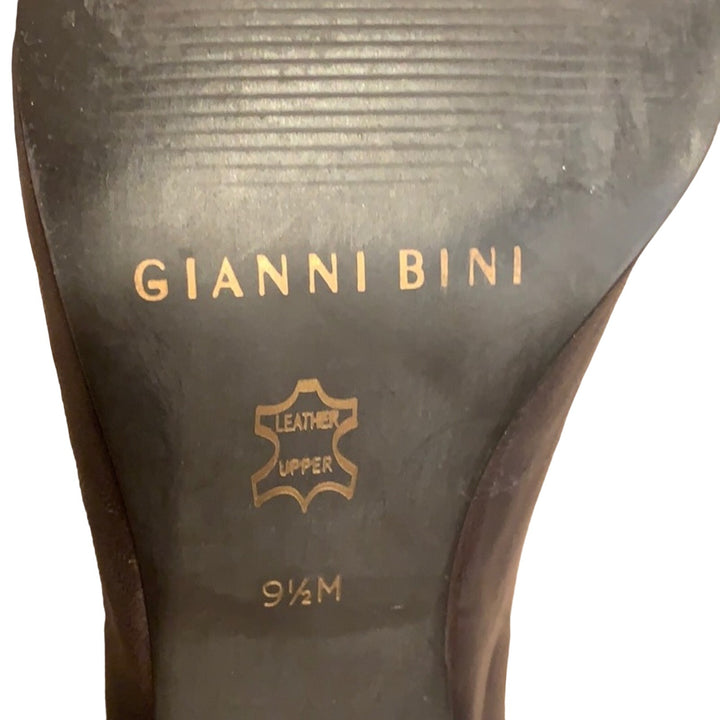 Gianni Bini US 9.5 Chocolate Brown Tied Bow Peep Toe Leather 3.5" Heels Pumps