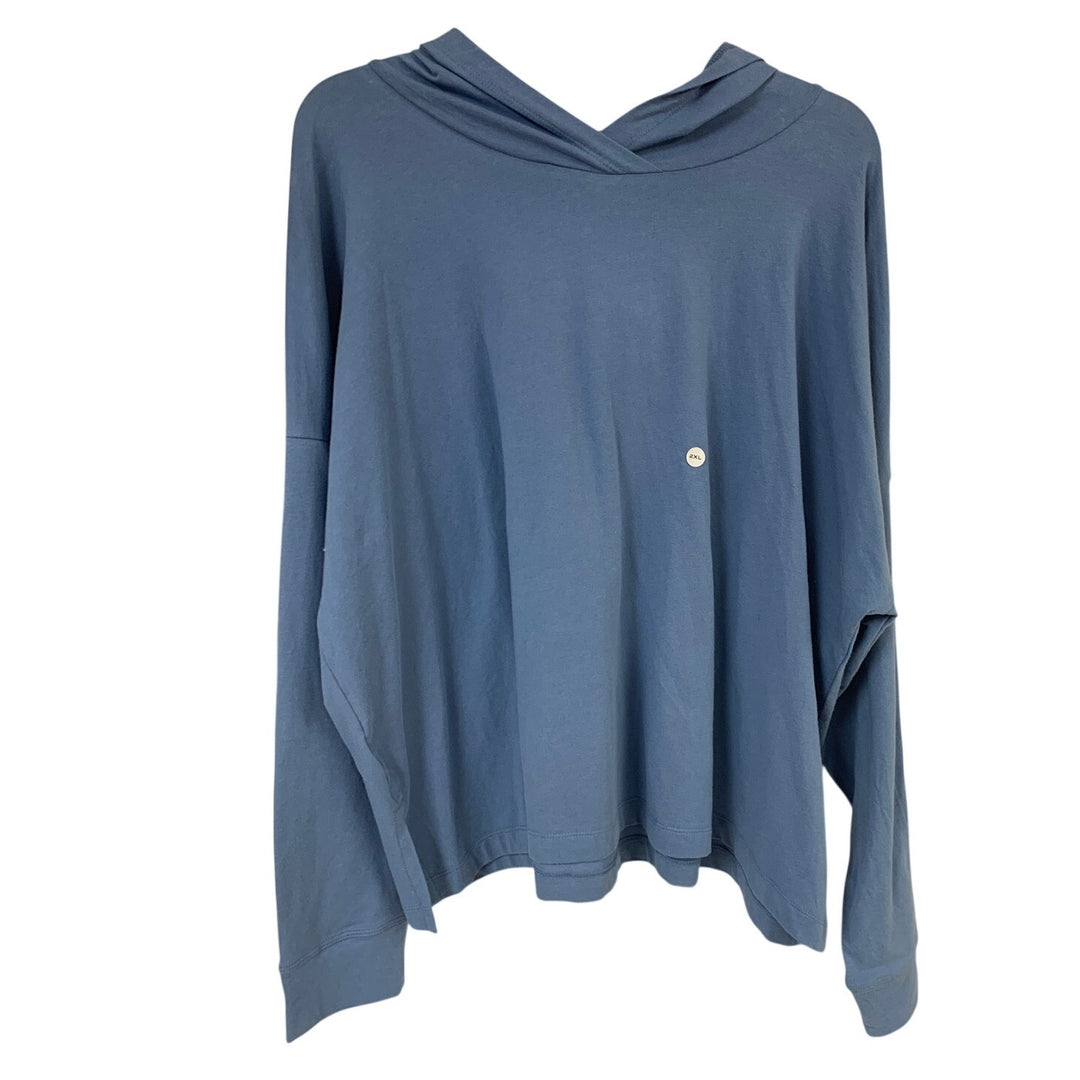 2 New Eddie Bauer Womens 2XL Tempo Blue Tan Hoodie Surreal Travel Crew Tee Tops