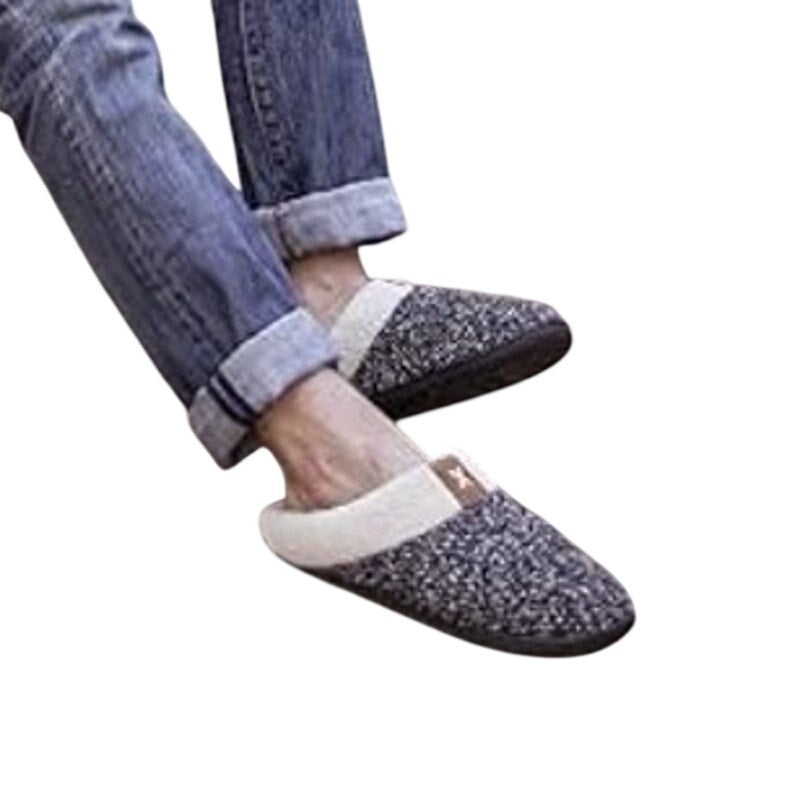 Ultra Ideas Mens Size 13/14 Gray Black Sherpa Lined Memory Foam House Slippers